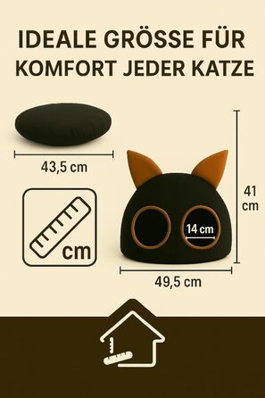 Котяча хатинка XXL 49,5×49,5×41 см – м'який і теплий будиночок для котів з праним матрасом, ідеальне місце для відпочинку, котяче наметове укриття для дому