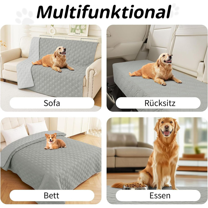 Водонепроникний килимок для собак Homaxy, 130x100 см, сірий+світло-сірий, для дому та на вулицю, миючий, двосторонній