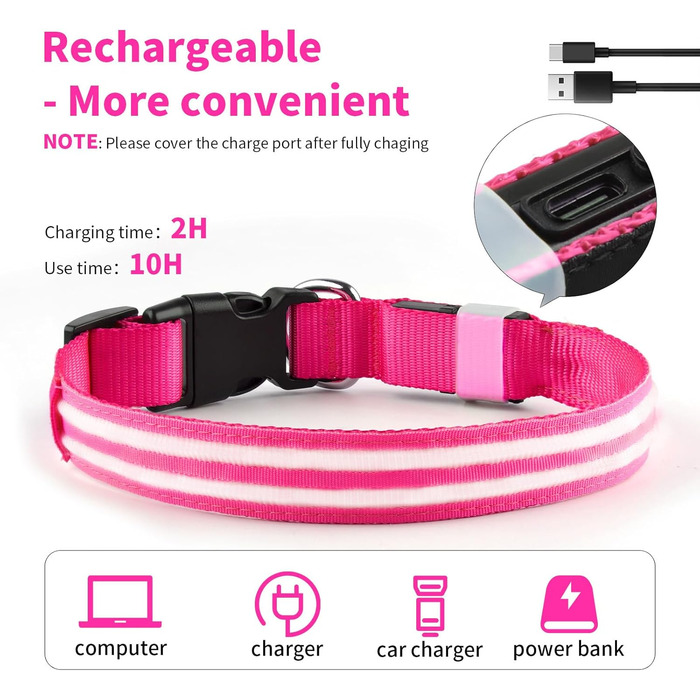 Світлодіодне нашийник для собак PcEoTllar, водонепроникний, 3 режими світіння, для малих, середніх та великих собак, зелений (рожевий)