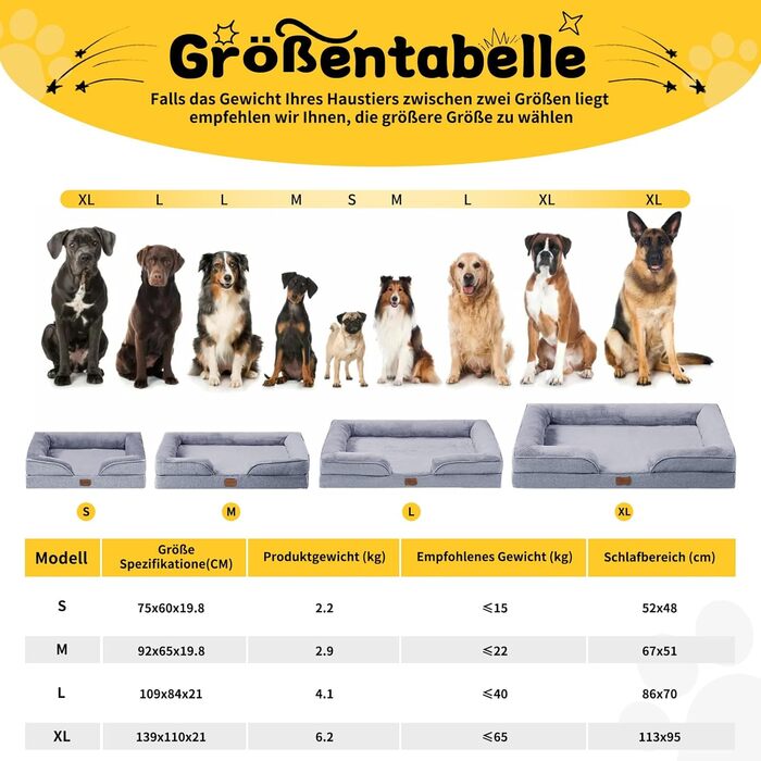 Ортопедичне ліжко для собак середніх та великих порід, 109x84x21 см, з високощільним шаром, знімний водонепроникний чохол, зручне, неслизьке (Світло-сірий, L)