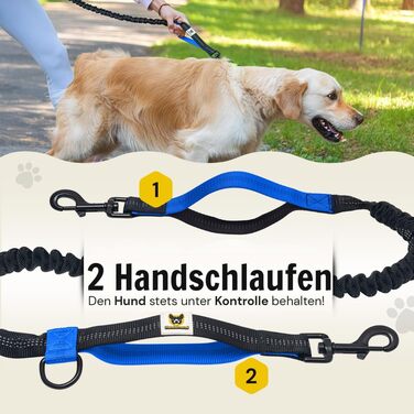 Повідок для бігу з собакою Hundefreund з поясом, синій, з амортизацією для середніх і великих собак – для бігу, велосипеда, дитячого візка, спорту, hands free