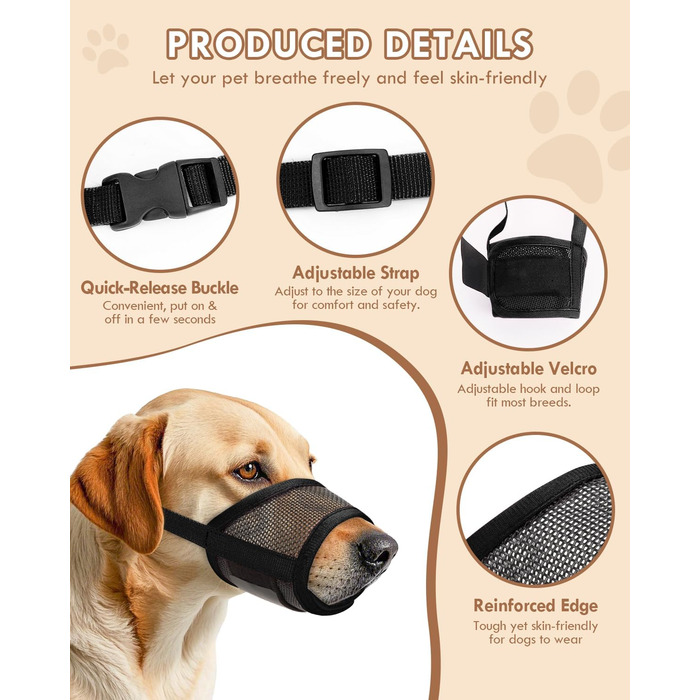 Майка-намордник для собак, м'який Air-Mesh, для малих, середніх та великих собак, проти гавкіту, кусання, дихаючий, можна пити, регульована стрічка, підходить для німецької вівчарки, Хаскі