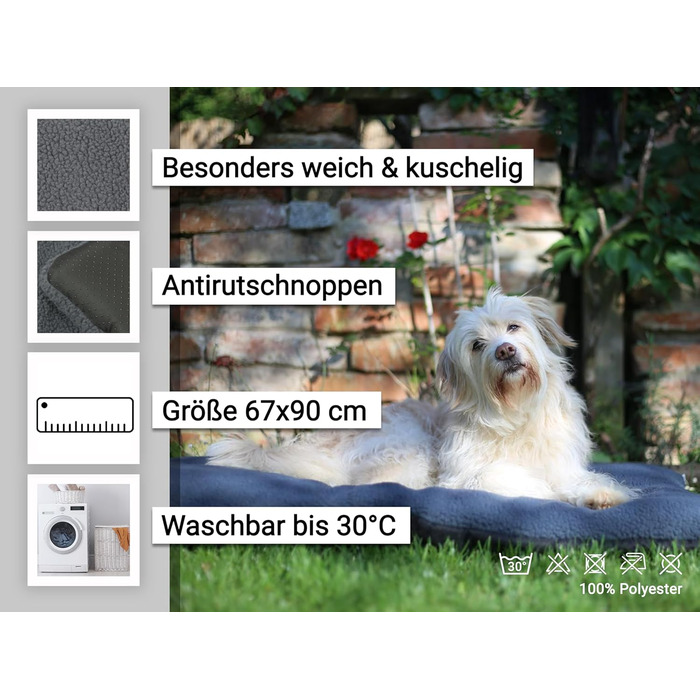 Зручне ліжко для собак та котів Zollner, сіре - 90x67x8 см, з антиковзким покриттям, можна прати до 30°C