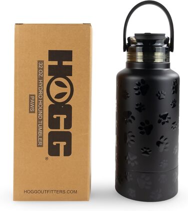 Водяна пляшка для собак Hogg Hydro Hound: портативна миска, ізотермічна, з нержавіючої сталі, чорний дизайн з відбитками лап
