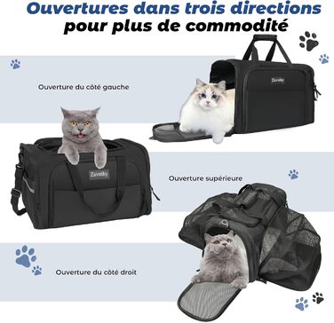 Транспортна сумка для котів та собак, переноска, дихаюча та легка, переноска для котів з регульованим плечовим ременем, знімна подушка (Чорний, XL)