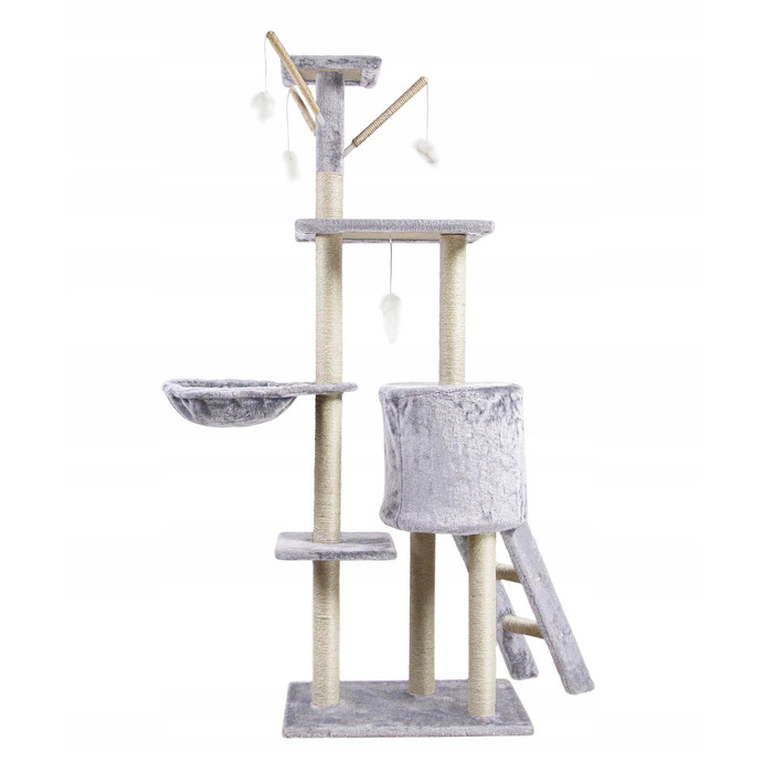 Когтеточка-вежа для котів Pet HOBBY, сіра, 101-160 см, 5 рівнів, сизаль