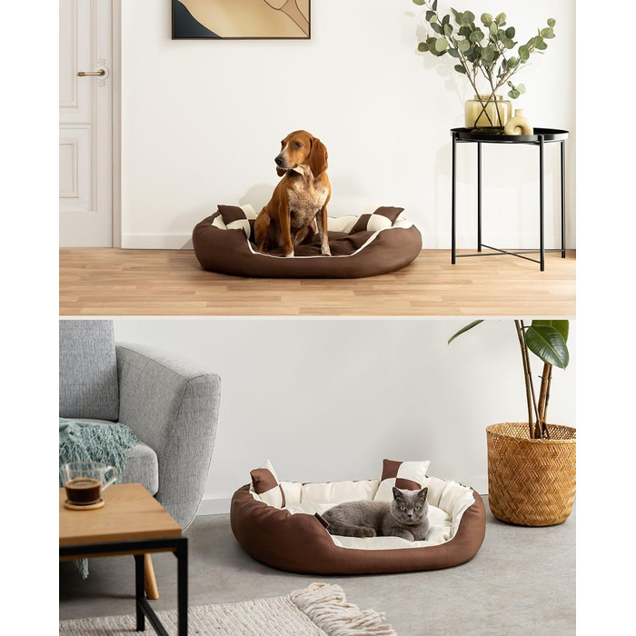 Кровать для собак Lionto 4-в-1 з ортопедичним матрацом, знімним чохлом Oxford, 85x70 см, для собак та котів, з глибоким входом, водовідштовхувальна, коричнево-бежева