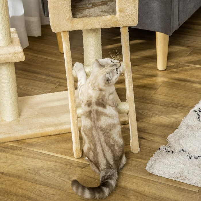 Дряпка для котів PawHut, ігровий комплекс, багаторівневий, висота 98 см, бежевий