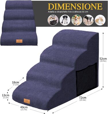 Сходинка для собак Masthome з 4 сходинками, для маленьких собак, з антиковзким покриттям, знімний чохол, для дивану, ліжка