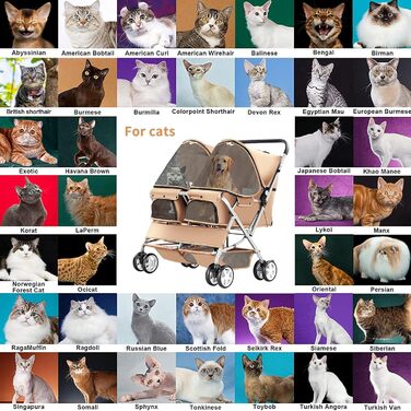 Візок для собак Joyfultails, двомісний візок для домашніх тварин та дітей, складаний візок для 2 собак та котів, двомісний візок-переноска, візок для прогулянок з двома собаками, візок для тварин для подорожей зі зберіганням, бежевий