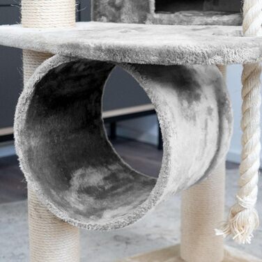 HAPPYPET Дряпка для котів 181 см, стійке котяче дерево, товсті стовпи 11 см, будиночок і ігровий тунель, великі лежанки, канат, сірий