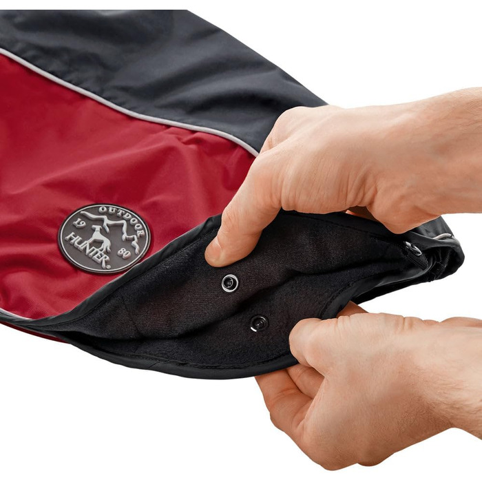 HUNTER Hundemantel Uppsala Allrounder - антрацит/червоний, водо- та вітронепроникний, знімний підклад, світловідбиваючі вставки, еластичні фіксатори, оптимальна посадка, розмір 35