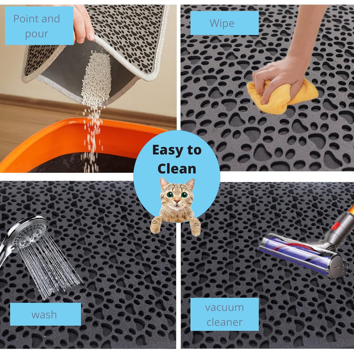 Килимок під лоток для котів, чорний, 60-74 см, 38x61 см, двошаровий, EVA, вологостійкий