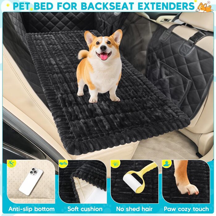 Лоїон Лежанка для собак в авто, килимок на заднє сидіння, м'яка підстилка для собак, захисний чохол, 127x62,5x2,5 см (Чорний)