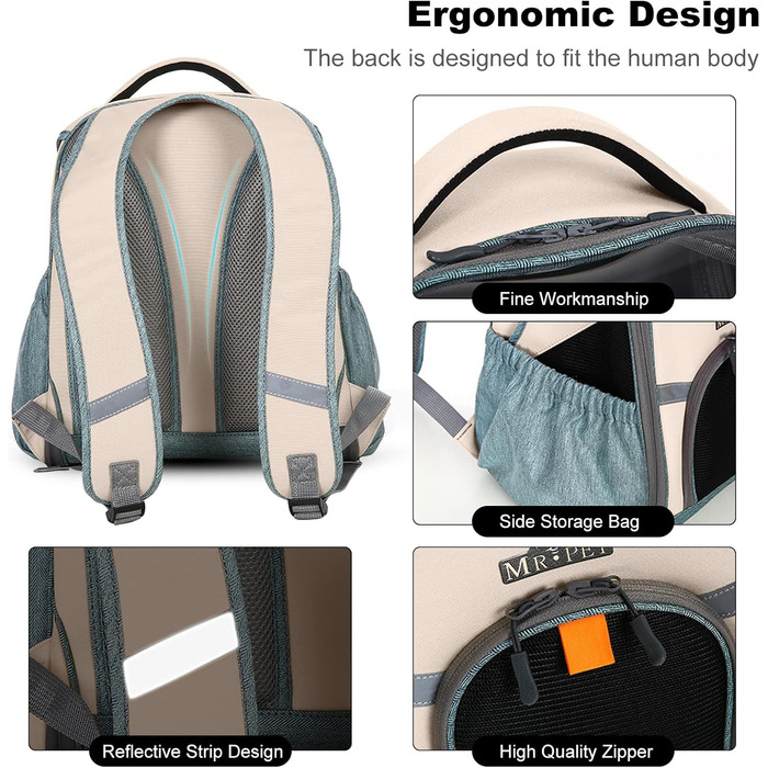 Рюкзак для тварин PETCUTE: переноска для собак та котів, дихаюча, з внутрішньою безпечною лінією та знімною підстилкою, до 8 кг (Абрикосовий)