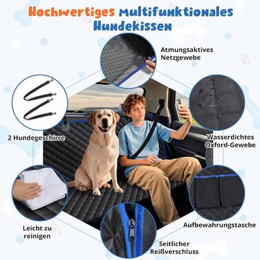 Накладка на сидіння автомобіля для собак SUPERWSLING, чорно-сіра, з захистом боків та сіткою, вологостійка, з ременями безпеки та захистом багажника