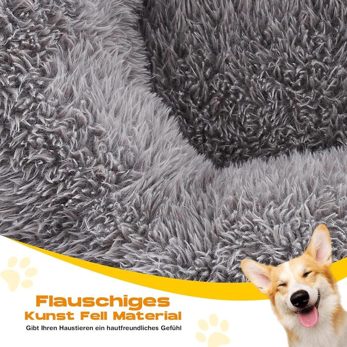 Кругле ліжко для собак DreamyPets Donut - Оригінал - Миється [S, 60см, сірий] М'яке ліжко для собак великих, середніх та маленьких порід (Сірий, S) S (60см) Сірий