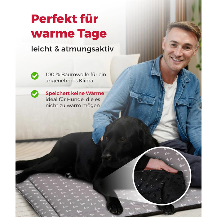 Літня подушка для собак HS-Hundebett® з бавовни з наповнювачем та антиковзким покриттям XS – М'яка подушка для собак на літо – Пральна та довговічна – Легка літня подушка для собак – Виготовлено в Німеччині (Акор, 95x135 см)