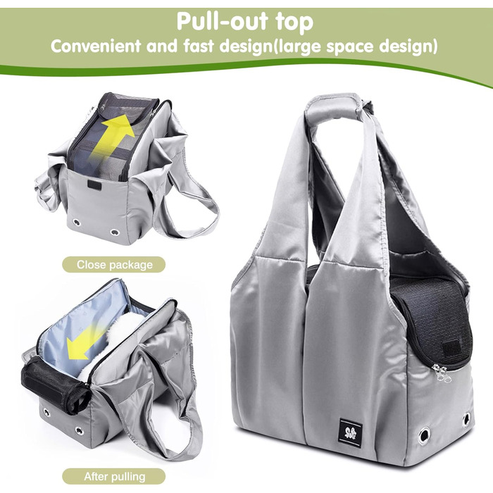 PETCUTE Сумка-переноска для собак та котів, сіра. Дихаюча, з міцною основою, безпечна, з поводком та кишенями. Підходить для маленьких та середніх собак, кошенят та котів