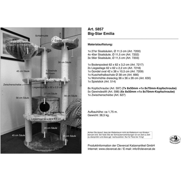 Котячий будиночок CLEVERCAT Big Star Emilia з великими лежанками та м'якими елементами, стійкий, різні кольори, Made in Germany