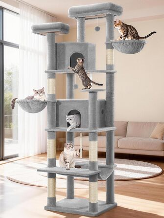 Дерево для котів Kratzbaum Groß 216 см, XXL, з 2 затишними будиночками, 2 платформами, 2 кошиками, гамаком, сірий, для дому