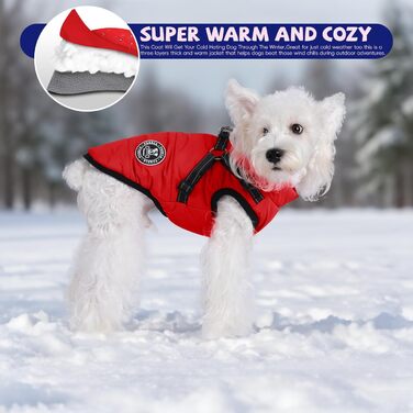 Теплий зимовий одяг для собак: куртка, жилет, плащ, водонепроникний, з кріпленням для шлейки, різні розміри, для маленьких собак, червоний L