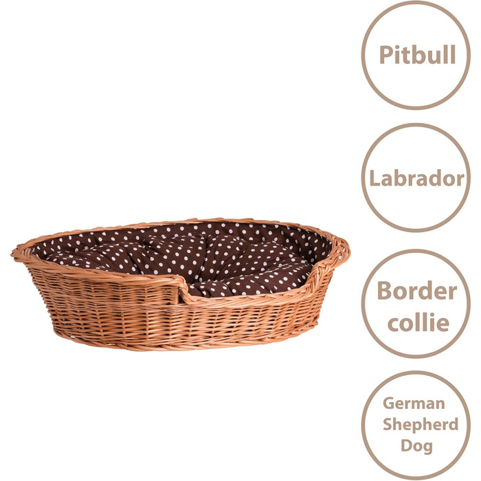 Корзина для собак та котів з плетеної лози e-wicker24, 75x75 см, з подушкою