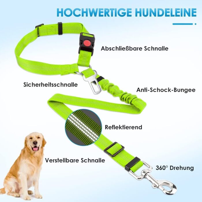 Ремінь безпеки для собак у машину SlowTon 2-в-1, з кріпленням на підголівнику, універсальною пряжкою та регульованою світловідбиваючою гумкою, 2 шт. (Підголівник + Кліп)