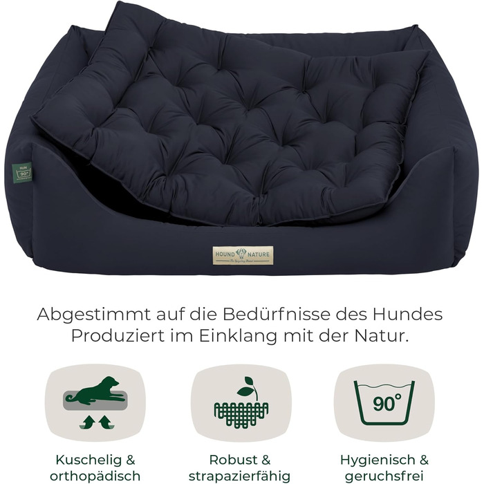 Ортопедичне ліжко для собак HOUND & NATURE Zermatt, корзина для собак середнього розміру з високим бортиком, м'яке собаче ліжко з подушкою (M - 95x70 см), темно-синій