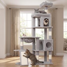 Комплекс для котів Kratzbaum XL 173 см, сірий: будиночок, платформа, дряпка, іграшки