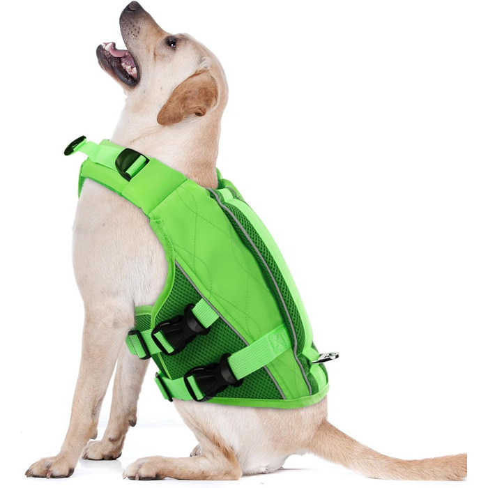 Спасальний жилет для собак Konvinit, для плавання, човнів, серфінгу, регульований, з ручкою та світловідбивачами, зелений, S (42-55 см)