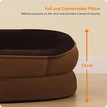 Ортопедичне ліжко для собак, ліжко-софа для собак з підголовником, кошик для собак з неслизьким дном, знімний та пральний, для маленьких та середніх собак, 90 x 71 x 15 см, коричневий
