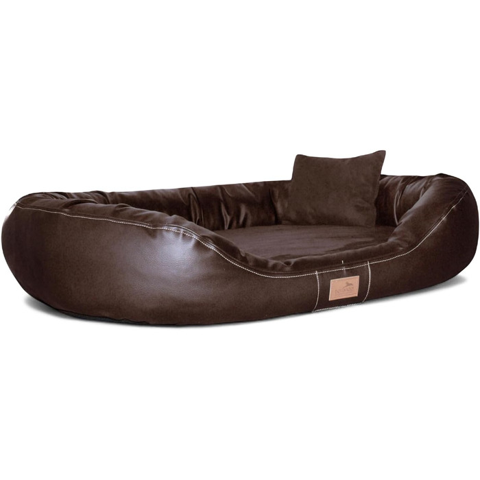 Ортопедичне ліжко для собак Tierlando® Lennart VIP з віскоеластичною матрацом та зносостійким покриттям з штучної шкіри | 85x65 см, Колір: Коричневий