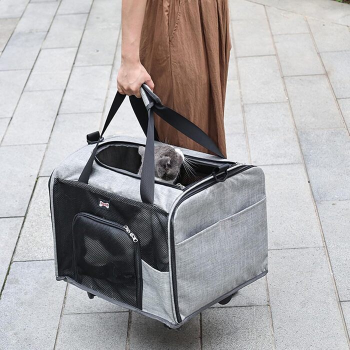 Транспортна переноска для собак з колесами – 47 x 38 x 30 см. Великий об'єм, дихаюча переноска для котів, схвалена авіаперевізниками, для подорожей та активного відпочинку