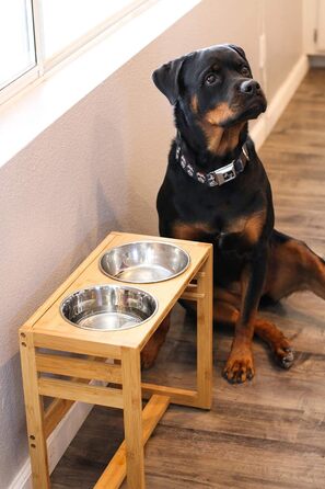 Регульований підставка для мисок для великих собак Pawfect Pets, 4 нержавіючі миски, висота 30,5/35,6/40,6 см