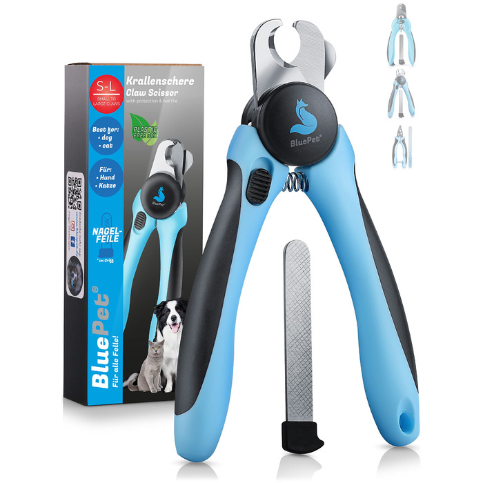 Ножиці для обрізання кігтів BluePet з захистом для собак та котів | Легкі у використанні | Інструмент для обрізання кігтів для малих та великих тварин + пилка для кігтів у ручці - Альтернатива ножицям та шліфувальникам кігтів M-L з захистом, БЕСТСЕЛЕР, бл