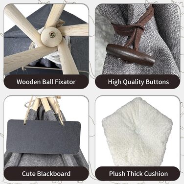 Намет для тварин Tipi: будиночок для собак та котів з м'яким лежаком (60x60x70 см, сірий)