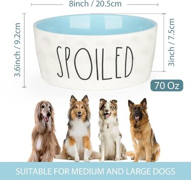 Керамічна миска для собак WoofinPets 250 мл, 25,4 см, велика, нековзка, для води та корму, для середніх і великих порід, міцна, підходить для мікрохвильовки та посудомийки, синя
