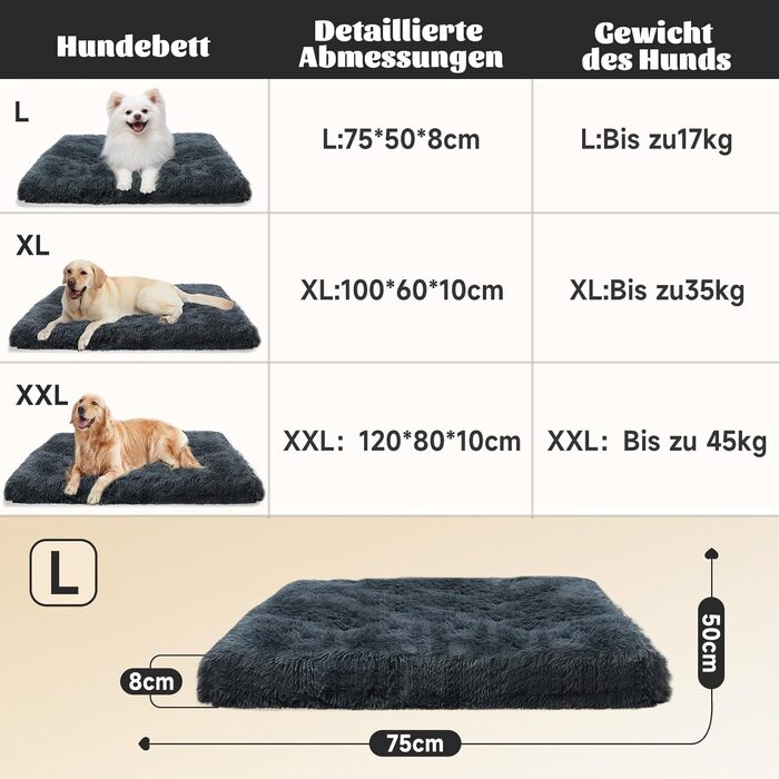 М'яке ліжко для собак, кімнатне, миється, плюшеве, 75x50x8 см, темно-сіре