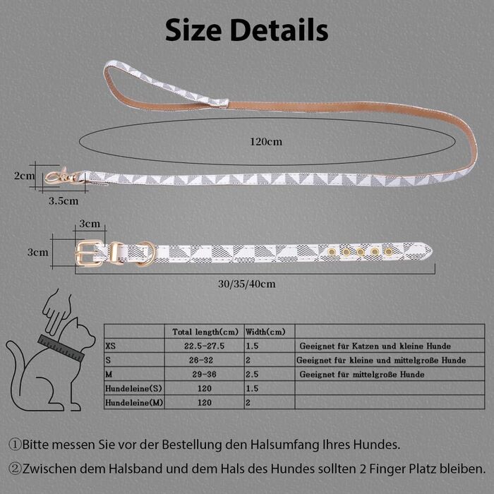 Нашийник для собак та котів Viwind з м'якої шкіри, регульований, повідковий комплект (1.5/2см), білий