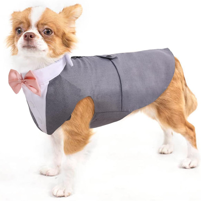 Елегантний костюм-смокінг для собак, костюм для Чіхуахуа, формальний одяг для собак (сірий, S)