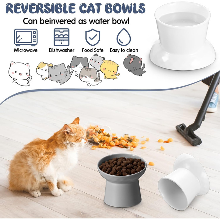 Набір мисок для котів Tanlade з підняттям, кераміка, 4 шт. (білий та сірий)