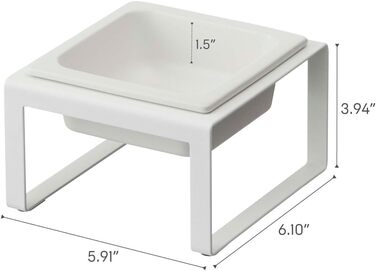 Миска для тварин Yamazaki 5817 Tower з підставкою, сталь/кераміка, мінімалістичний дизайн, 15 x 15.5 x 10 см