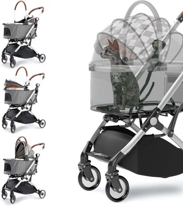 Візок для собак Fudajo 2в1, розкладний, з сумкою-переноскою для собак та котів (сірий, до 15 кг)