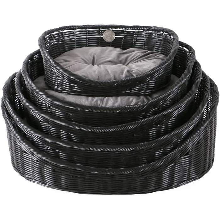 Набір з 5 корів для котів та/або собак D&D Home, модель Рустикаль, ротанг, з подушками, чорний/антрацитовий, з поліротангу, для котів та маленьких собак