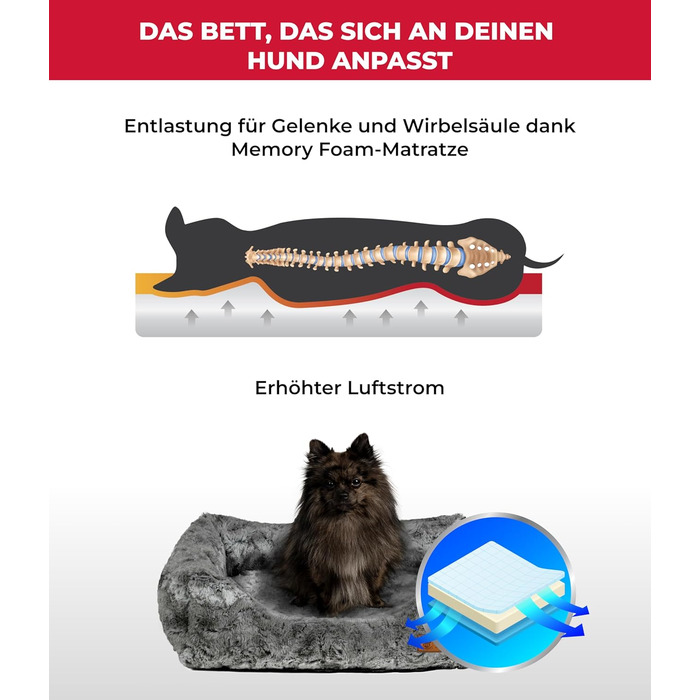Ортопедичне ліжко для собак Shadow Deluxe S (60x75 см) з Memory Foam – Зручне, з антиковзким покриттям, миється – Німецька якість