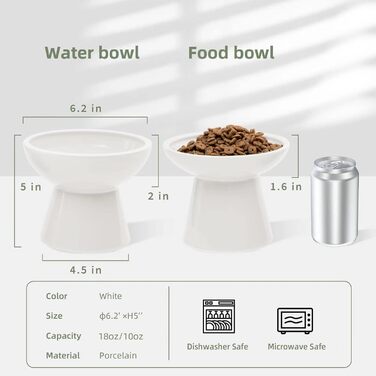 Керамічні миски для котів та собак CEEFU (2 шт.) широкі, без свинцю та кадмію, різні глибини, білі