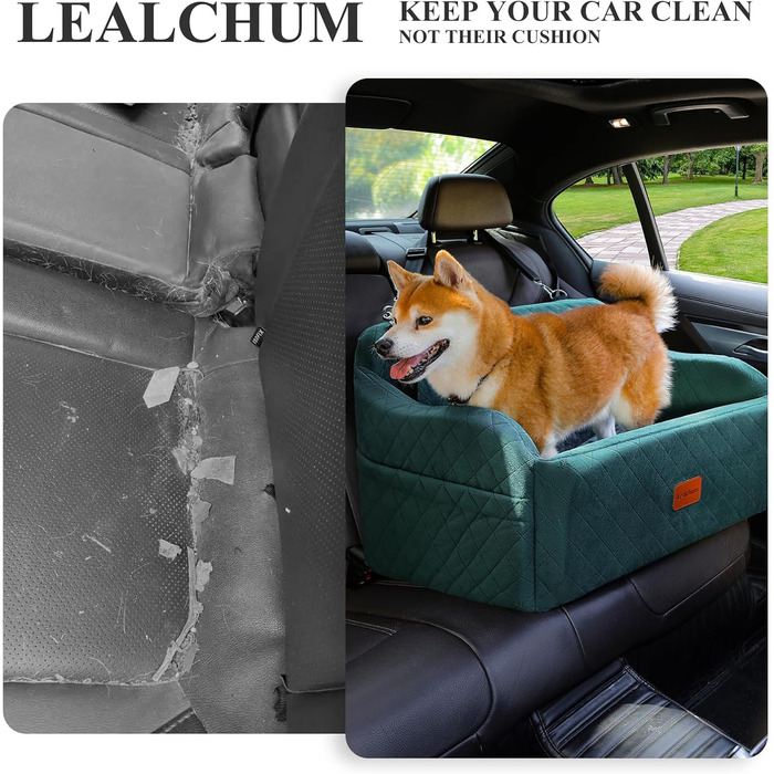 Автокрісло для собак великих порід, м'який матеріал, пам'ять, 2 страхувальні ремені, зелений, великий розмір