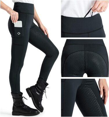 Легінси для верхової їзди NAVISKIN з силіконовим повним покриттям, чорні, з кишенею для телефону, Slim Fit