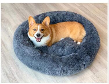 М'яке ліжко-софа для собак Deluxe, кругла, з плюшу, 60 см, для великих та екстра-великих собак та котів, водонепроникне дно, темно-сірий
